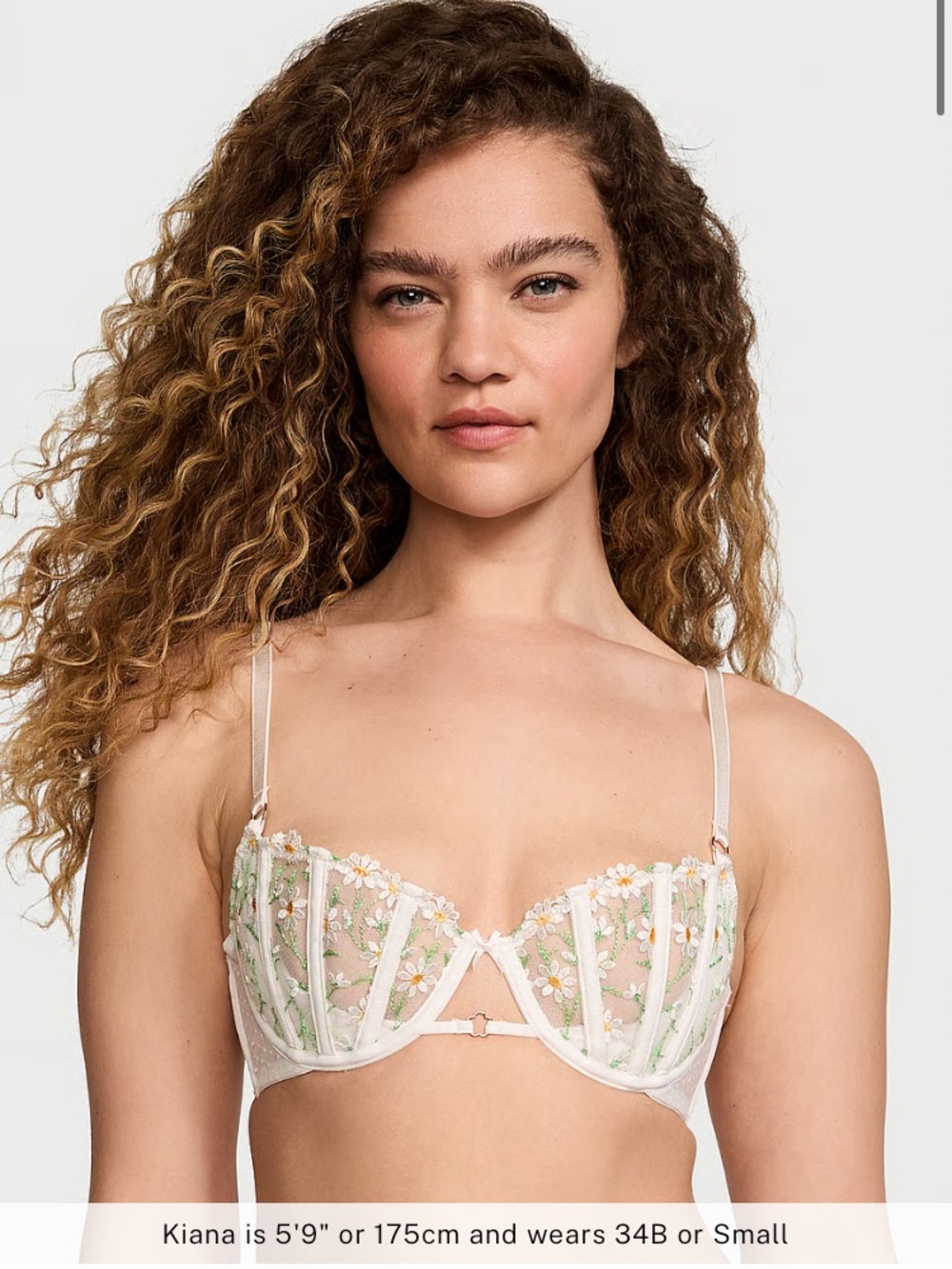 Unlined Daisy Embroidered Demi Bra Balconette 36F (36DDD)